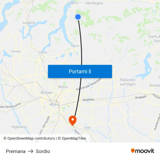 Premana to Sordio map