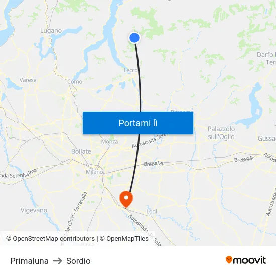 Primaluna to Sordio map