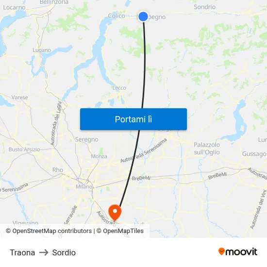 Traona to Sordio map