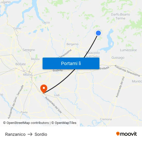Ranzanico to Sordio map