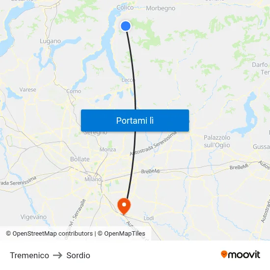Tremenico to Sordio map