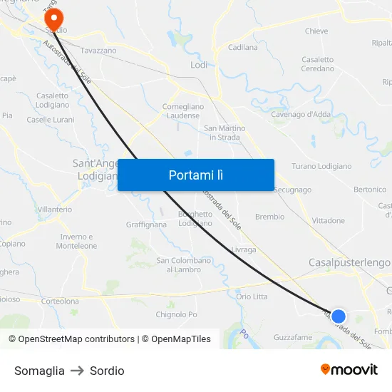 Somaglia to Sordio map