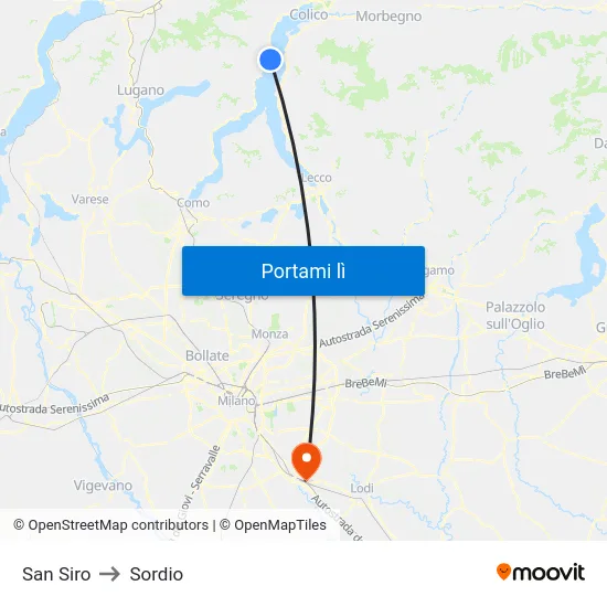 San Siro to Sordio map