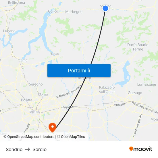 Sondrio to Sordio map