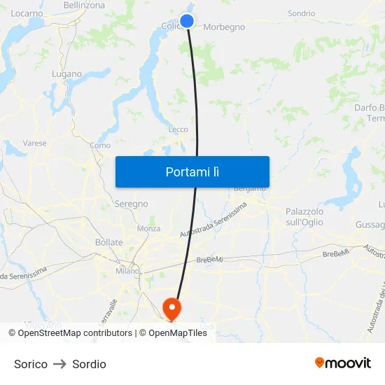 Sorico to Sordio map