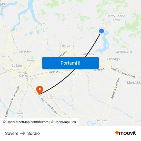 Sovere to Sordio map