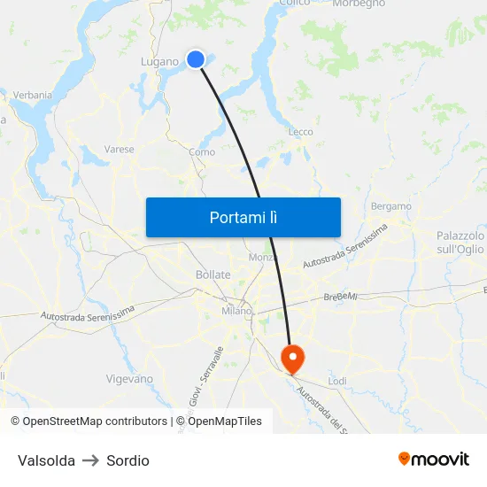 Valsolda to Sordio map