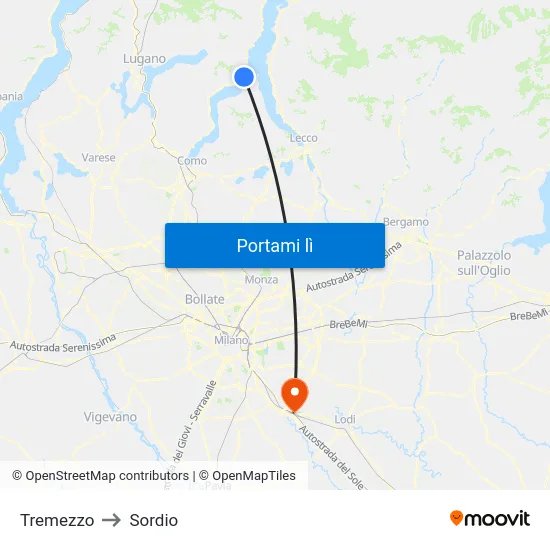 Tremezzo to Sordio map