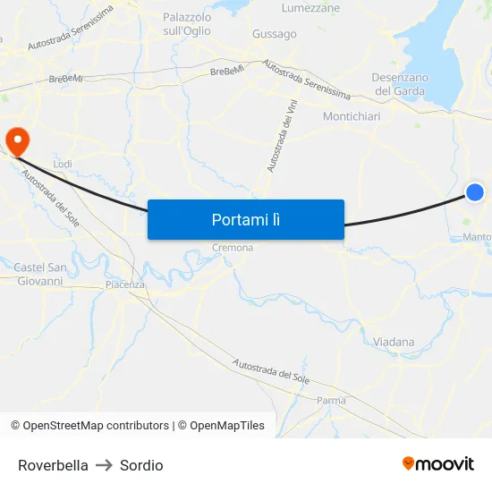 Roverbella to Sordio map