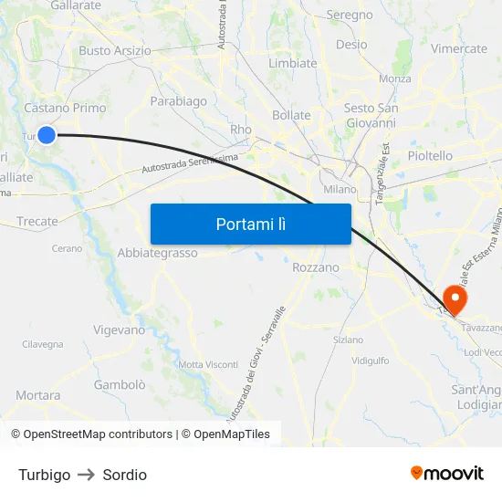 Turbigo to Sordio map