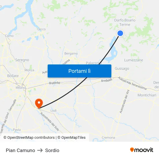 Pian Camuno to Sordio map