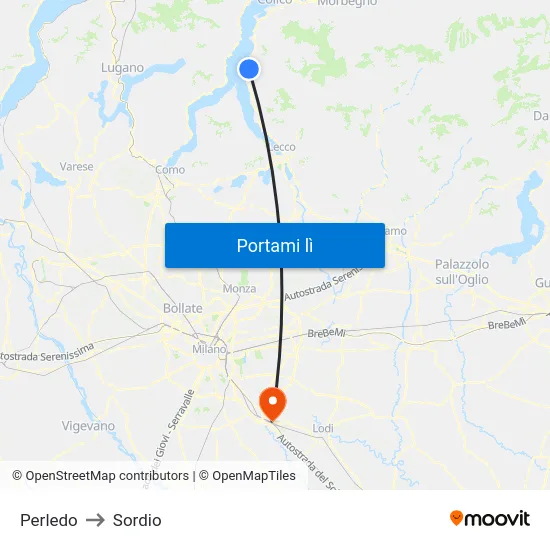 Perledo to Sordio map