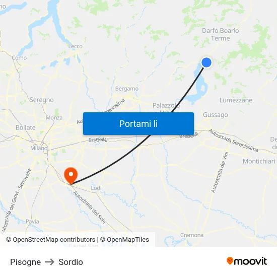 Pisogne to Sordio map