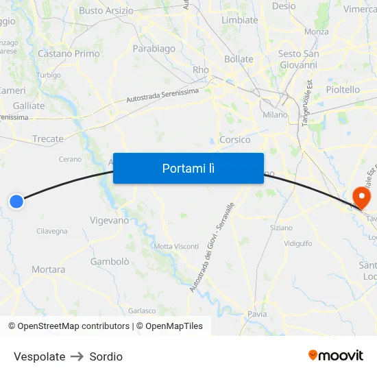 Vespolate to Sordio map