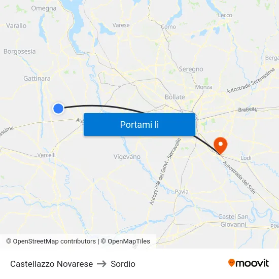 Castellazzo Novarese to Sordio map