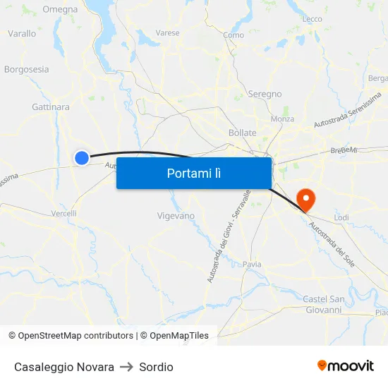 Casaleggio Novara to Sordio map