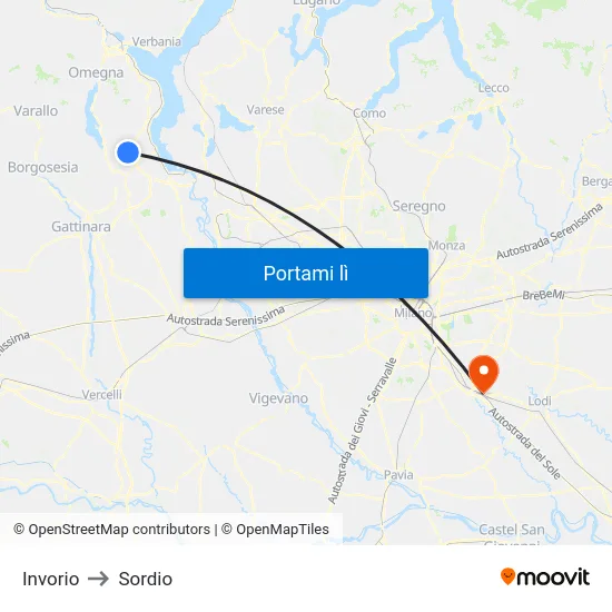 Invorio to Sordio map