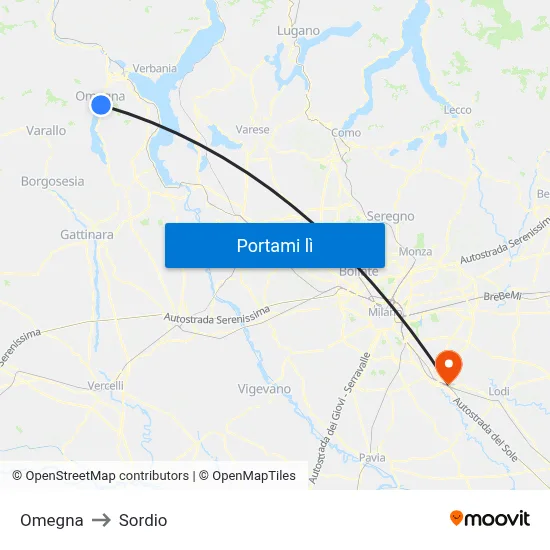 Omegna to Sordio map