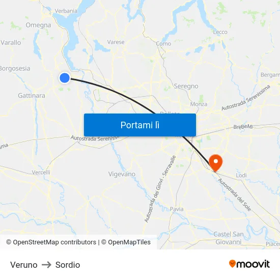 Veruno to Sordio map