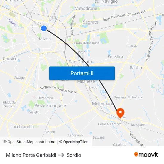 Milano Porta Garibaldi to Sordio map