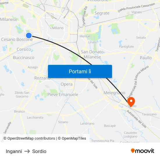 Inganni to Sordio map