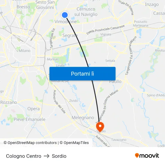 Cologno Centro to Sordio map