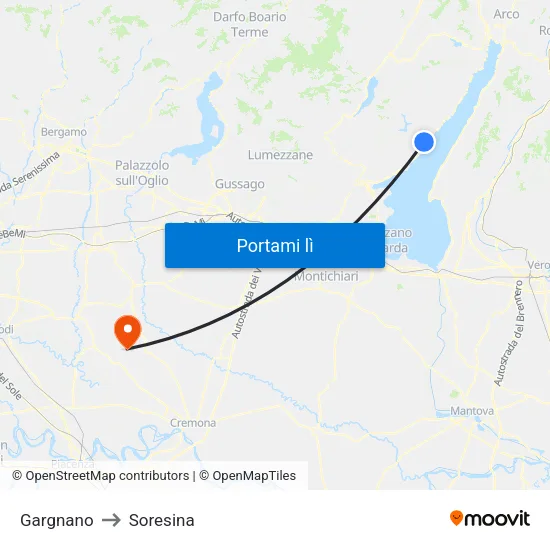 Gargnano to Soresina map