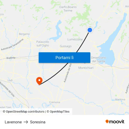 Lavenone to Soresina map