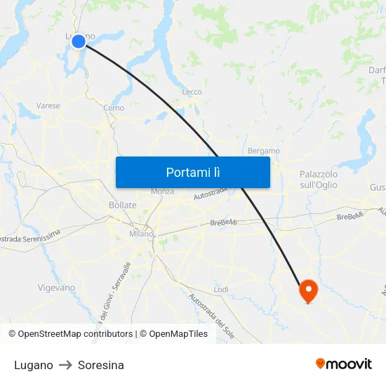 Lugano to Soresina map