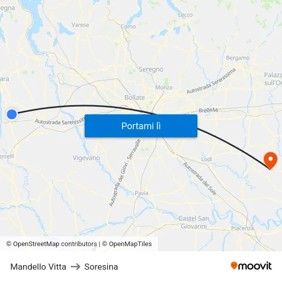 Mandello Vitta to Soresina map