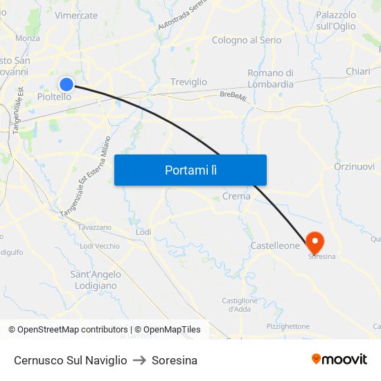 Cernusco Sul Naviglio to Soresina map