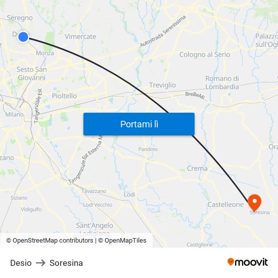 Desio to Soresina map