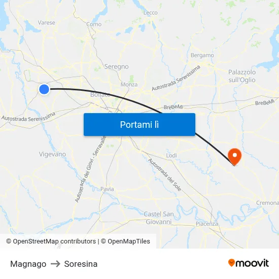 Magnago to Soresina map