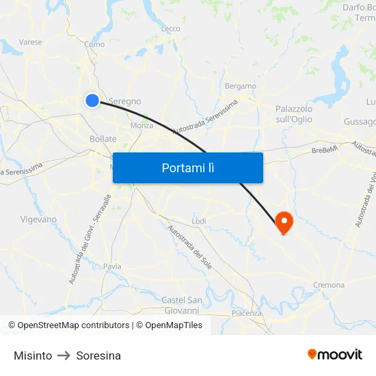 Misinto to Soresina map
