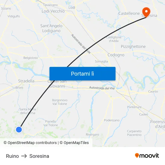 Ruino to Soresina map