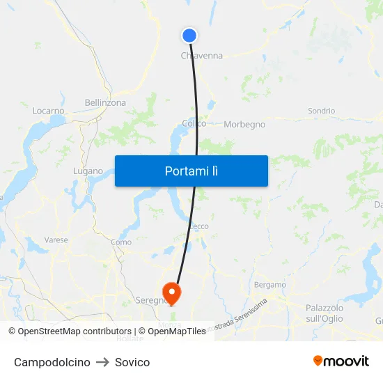 Campodolcino to Sovico map