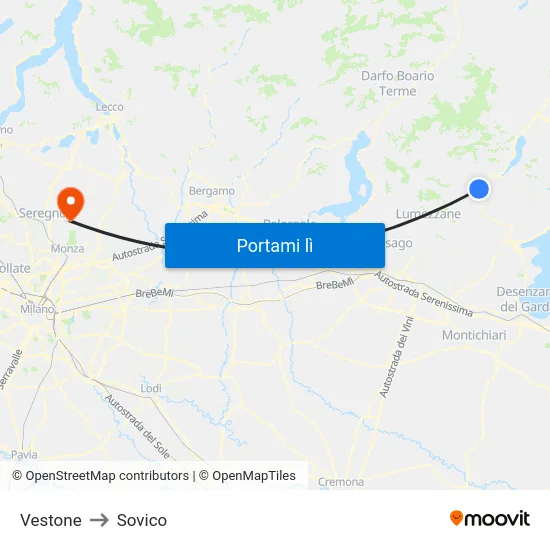 Vestone to Sovico map