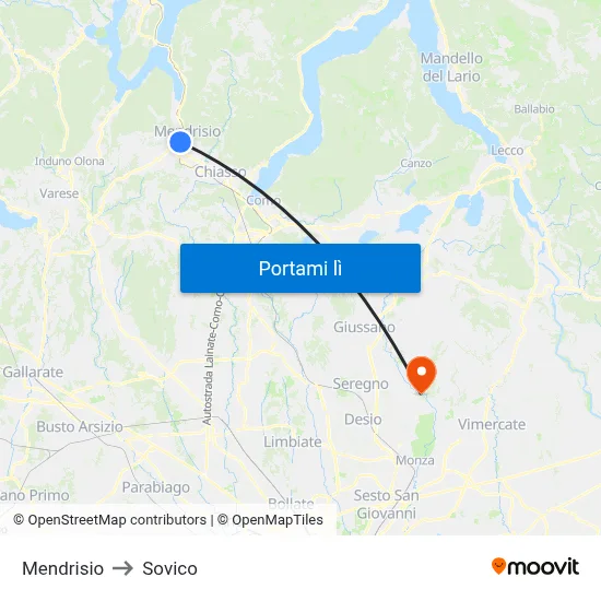 Mendrisio to Sovico map
