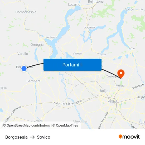 Borgosesia to Sovico map
