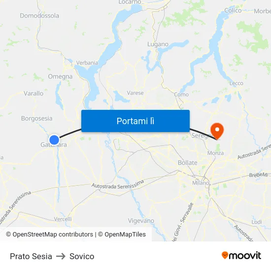 Prato Sesia to Sovico map