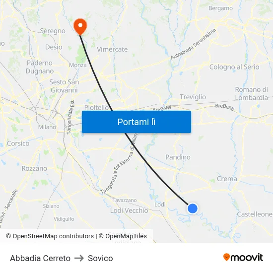 Abbadia Cerreto to Sovico map