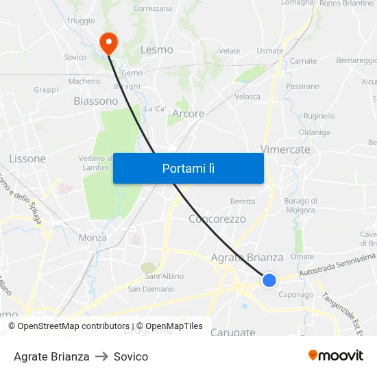 Agrate Brianza to Sovico map