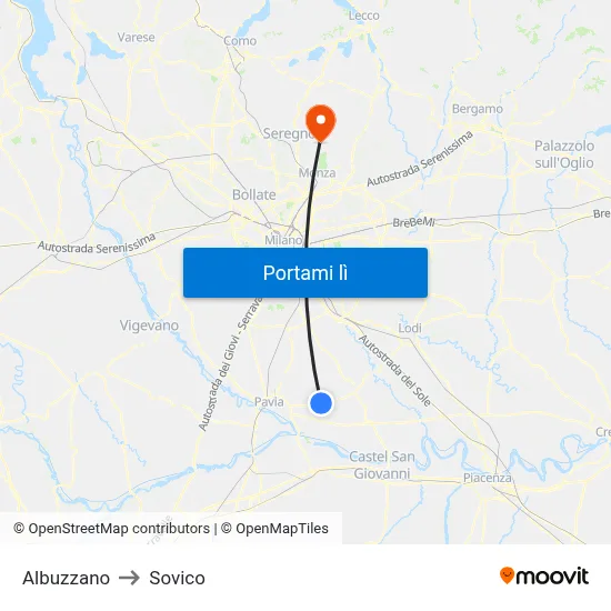 Albuzzano to Sovico map