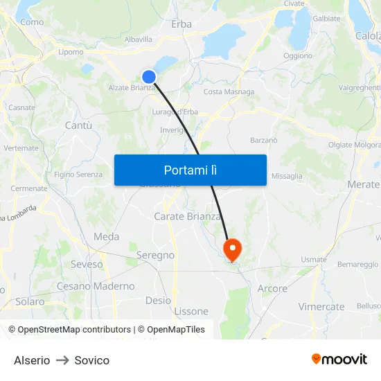 Alserio to Sovico map
