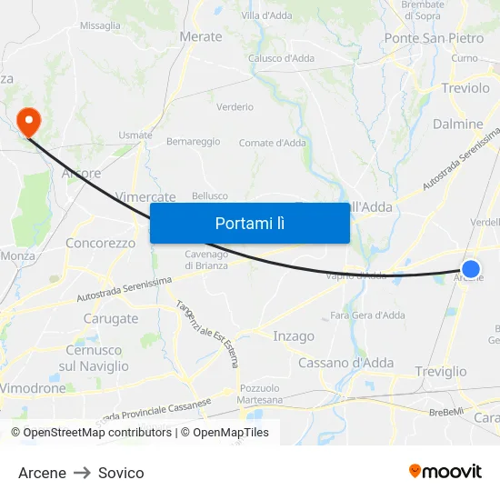 Arcene to Sovico map