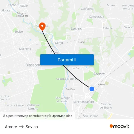 Arcore to Sovico map