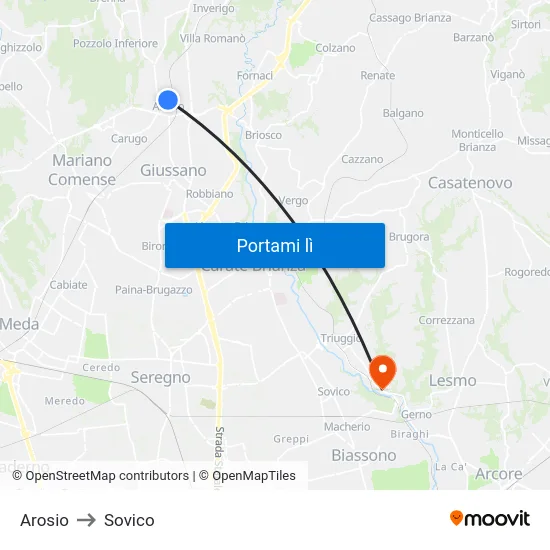Arosio to Sovico map