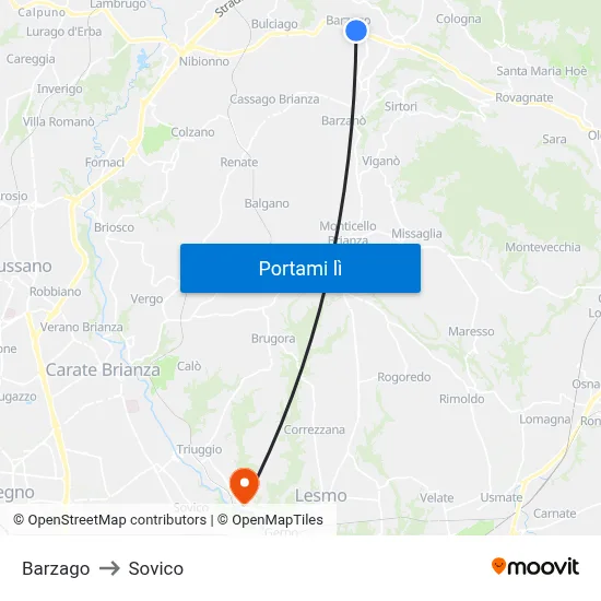 Barzago to Sovico map