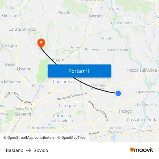 Basiano to Sovico map