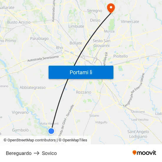 Bereguardo to Sovico map